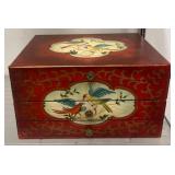 Red Lacquered Jewelry Box with Bird Motif