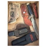 Knives, Flashlight, and Replica Texas Currency Lot