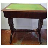Carved Wood Writing Table with Green Felt Top