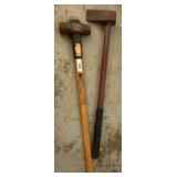 Two Heavy-Duty Hammers with Wooden and Metal Handl