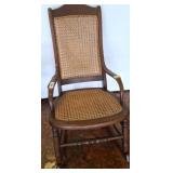 Wood Rocking Chair with Cane Seat and Backrest