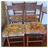 Four Wooden Chairs with Upholstered Seats