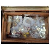 Wood Box With Coins in Protective Sleeves