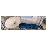 Ceramic Sink Basin and Foldable Blue Camping Chair