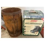 Coleman Drip Coffeemaker and Wooden Barrel