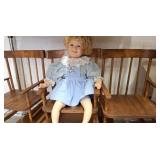 Porcelain Doll with Wooden Rocking Chairs