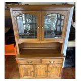 Oak Hutch with Glass Doors and Storage