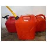 Three Red Plastic Gasoline Containers