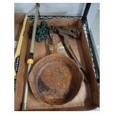 Rusty Cast Iron Pan and Miscellaneous Tools