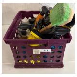 Plastic Bin with Cleaners and Tools