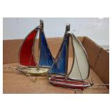 Stained Glass Sailboat Sculptures Set of Two