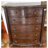Dark Wood Five Drawer Bow-Front Dresser