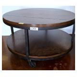 Round Two-Tier Wood and Metal Rolling Table