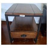 Wood and Metal Side Table with Drawer