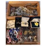 Costume Jewelry Lot in Wooden Box