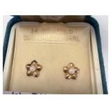 14K Gold Cultured Pearl Floral Earrings