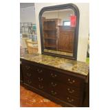 Wood Dresser With Faux Marble Top and Mirror