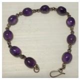 Sterling Silver Link Bracelet with Amethyst Stones