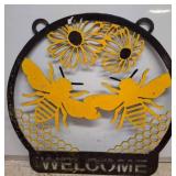 Metal Wall Art With Bee and Floral Design