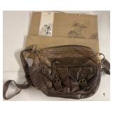 Brown Faux Leather Shoulder Bag with Wear