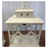 White Wood and Glass Lantern with Geometric Panels