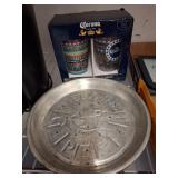 Well-O-Rich Pie Tin and 16oz Corona Pint Glasses