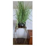 Metal Plant Stand with Faux Grass Arrangement