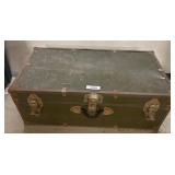 Vintage Green Metal Trunk with Brass Accents