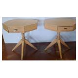 Octagonal Blonde Wood Side Tables with Drawer