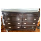 Dark Wood 8 Drawer Dresser with Metal Pulls