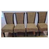 Four Woven Rattan and Wood Dining Chairs