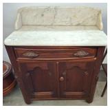 Marble-Top Wood Washstand with Single Drawer