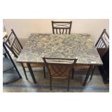 Faux Marble Table With Four Metal Chairs