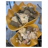 Yellow Ceramic Bowls with Assorted Seashells