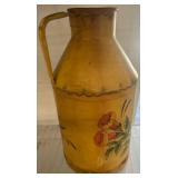 Yellow Metal Jug With Floral Hand-Painted Design