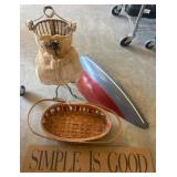 Decorative Items Lot With Wicker and Metal Pieces
