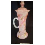 Pink Opalescent Glass Pitcher With Lid