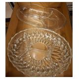 Two Clear Glass Divided Serving Dishes