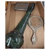 Decorative Mirror, Box, and Glass Vase Trio
