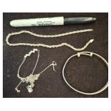 Sterling Silver Jewelry Lot, Chains and Bangle