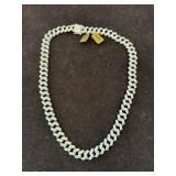 925 Silver Cuban Link Necklace, 42ctw CZ Inlay