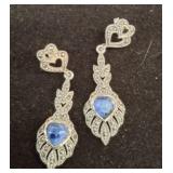 Sterling Silver Drop Earrings with Sodalite Center
