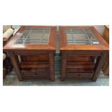Wood End Tables with Glass Tops