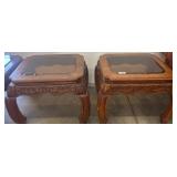 Carved Wood Tables with Glass Insets