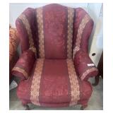 Wingback Chair with Red Floral Upholstery