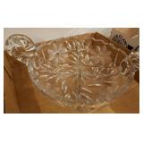Pressed Glass Relish Dish with Floral Design