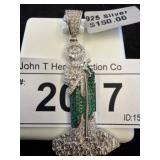 925 Silver Saint Pendant with Green Accents