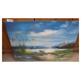 Landscape Painting With Lighthouse and Ocean Scene