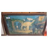 Framed Textured Painting of Market Scene