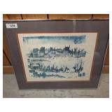 Framed Print Depicting an Illustrated Townscape